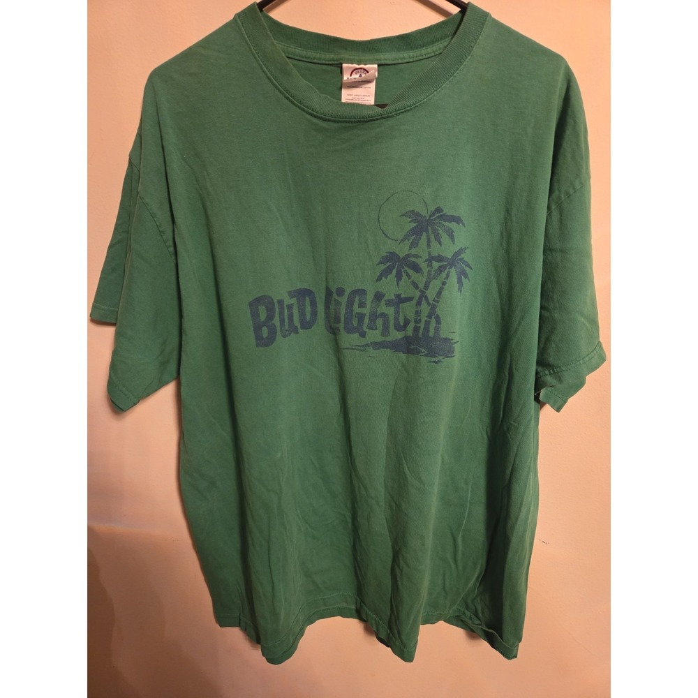 Vintage Y2K Bud Light Beach Green Promotional Graphic T-Shirt, Size XL